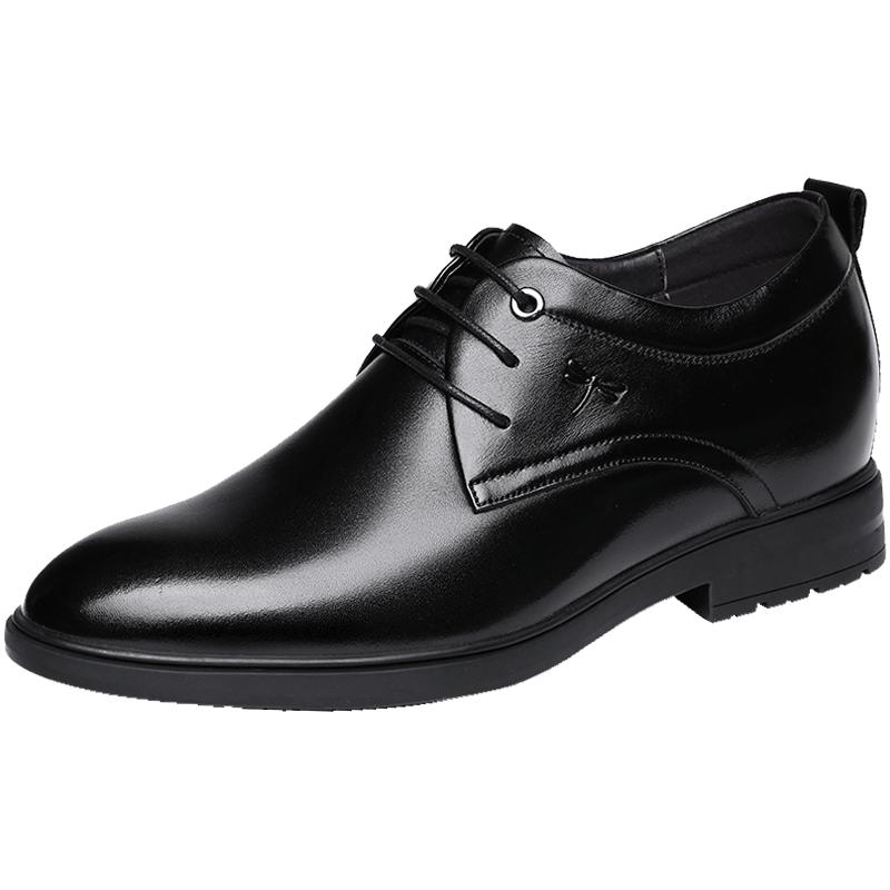 红蜻蜓男鞋真皮商务正装男士内增高皮鞋时尚休闲尖头新郎结婚皮鞋