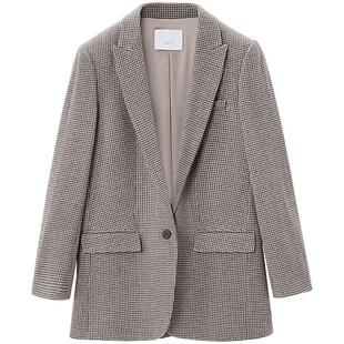 OVV秋冬水洗羊毛咖色千鸟格单件西服