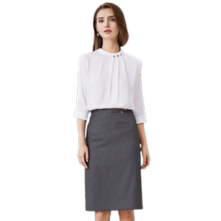 璐丝百丽时尚西装套装高级感职业套裙女时髦七分袖白衬衫半裙搭配