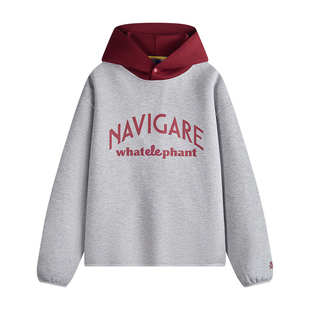 Navigare意大利小帆船撞色连帽字母卫衣男士秋季新款宽松套头衫
