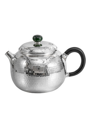银壶999纯银泡茶壶家用锤纹银壶