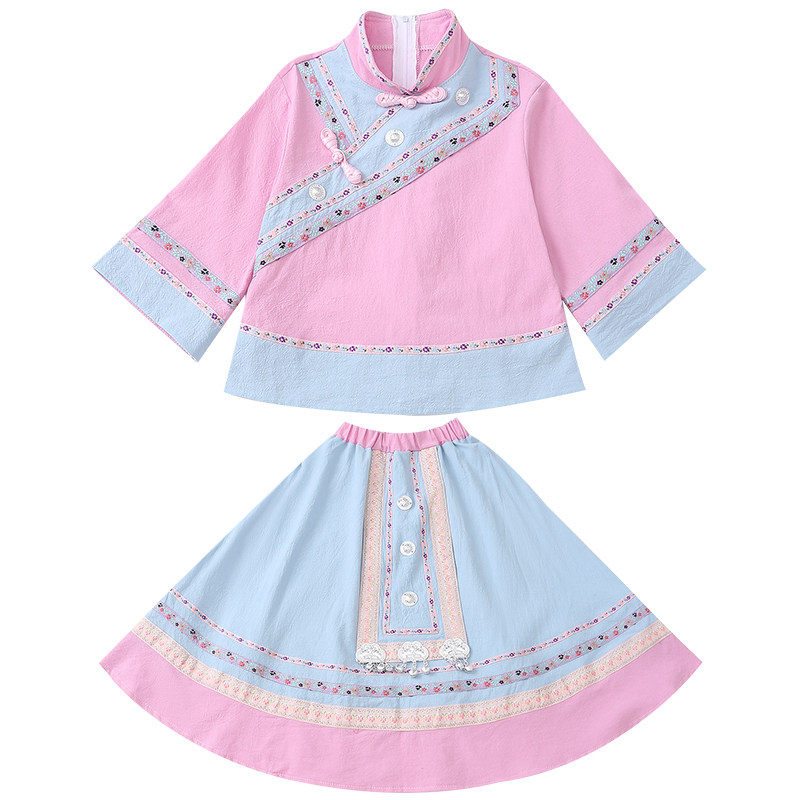 新款广西壮族三月三儿童民族服装苗族瑶族侗族彝族男女长裙舞蹈服