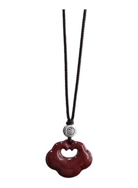 足银朱砂辰砂平安锁民族风项链锁骨链女轻奢高级感国潮风毛衣链