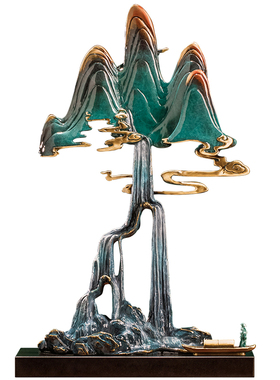 黄铜禅意高山流水铜工艺品摆件