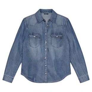 Basic House/百家好莱赛尔天丝牛仔衬衫女士2025冬季新款叠穿衬衣