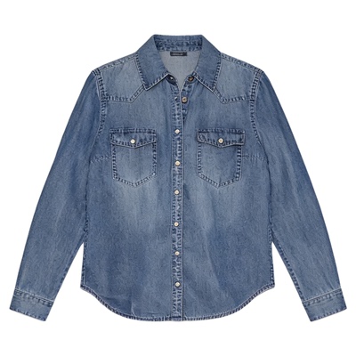 百家好莱赛尔天丝牛仔叠穿衬衫女