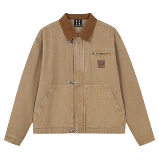 MEDM 毛边贴布底特律休闲翻领夹克美式水洗做旧高级重工宽松外套