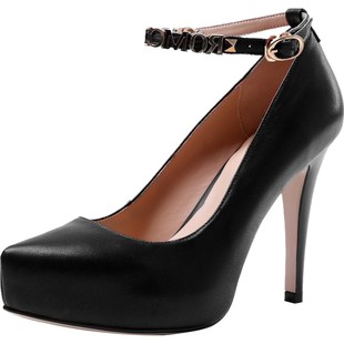 高跟鞋女2025春秋新款白色鞋子绑带模特走秀礼服真皮尖头细跟单鞋