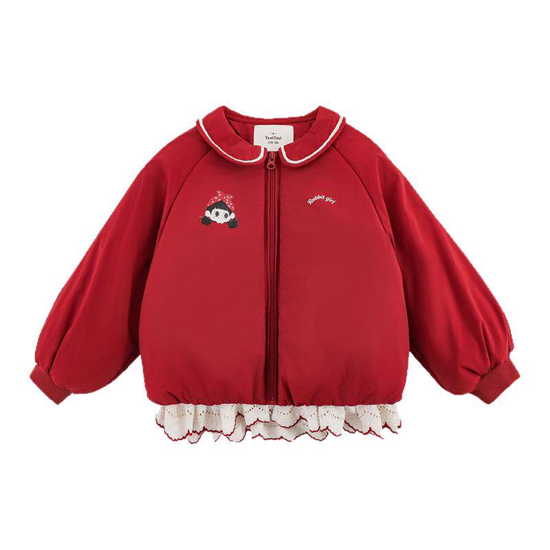 幼悠女童棉服冬季新款三防保暖喜气红色外套防风蓄热小女孩拜年服