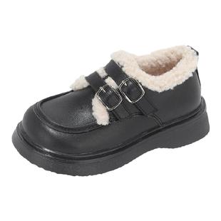 舞玛女童鞋子儿童真皮小皮鞋2025新款冬季棉鞋宝宝冬鞋加绒乐福鞋