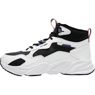 特步女鞋棉鞋冬季加绒加厚保暖二棉高帮鞋子皮面运动鞋女款休闲鞋