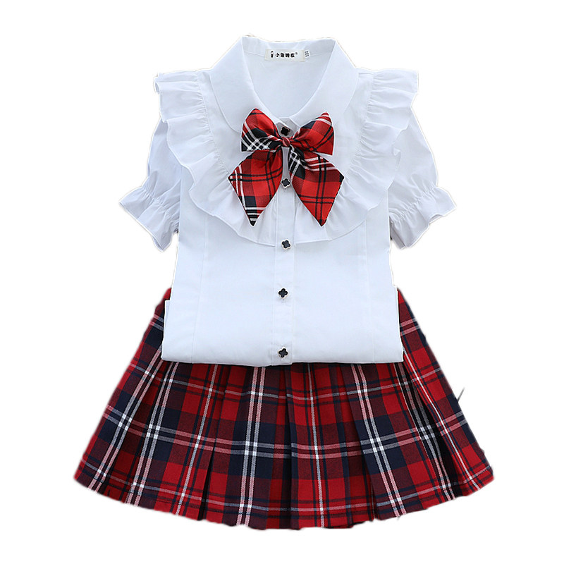 女童夏季全棉短袖衬衫校服套装