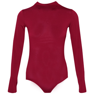 拉丁舞女练功服长袖连体衣成人新款上衣摩登舞跳舞舞衣演出服红色