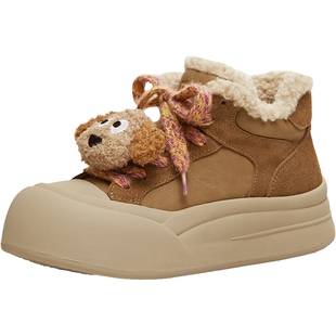 天美意厚底增高加绒保暖毛毛鞋棉鞋女雪地靴短靴板鞋2025冬季新款