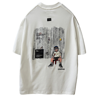 创意卡通人物刺绣印花男款t恤短袖夏休闲圆领宽松潮欧美简约上衣