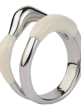 Céleste双层奶油珐琅戒指女