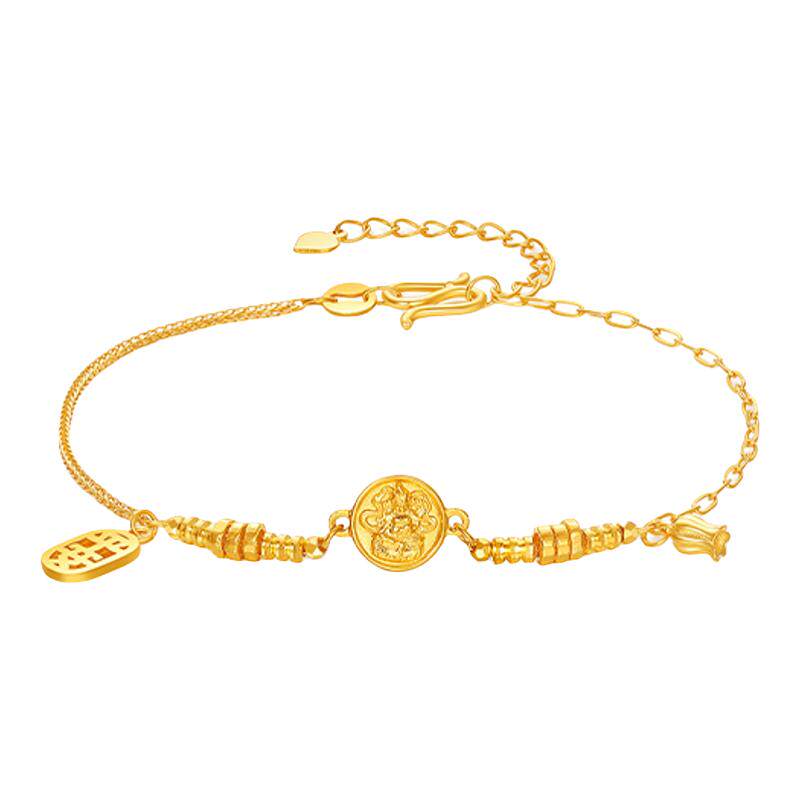 【中国黄金官方店】黄金手链5G铃兰花平安足金黄财神手链新品