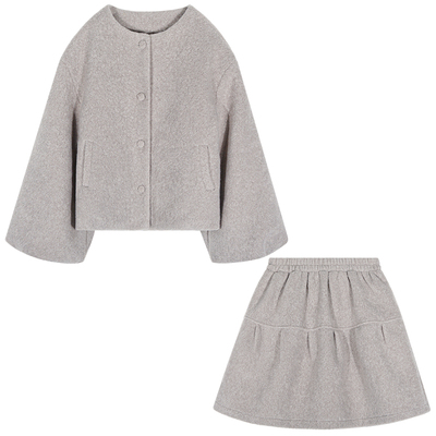今屿花花灰色毛呢两件套女