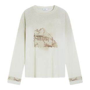 ICE DUST 2025秋季新款脏染蕾丝长袖T恤女时尚简约小众休闲上衣