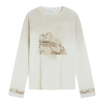 ICE DUST 2025秋季新款脏染蕾丝长袖T恤女时尚简约小众休闲上衣