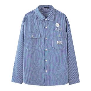 三福2025秋冬新款衬衫男长袖条纹休闲时尚翻领宽松衬衣506151