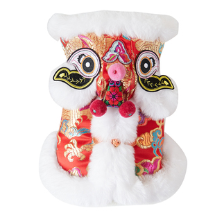 宠物过年衣服 春节新年蛇年猫咪狗狗唐装虎头醒狮服 冬款拜年服