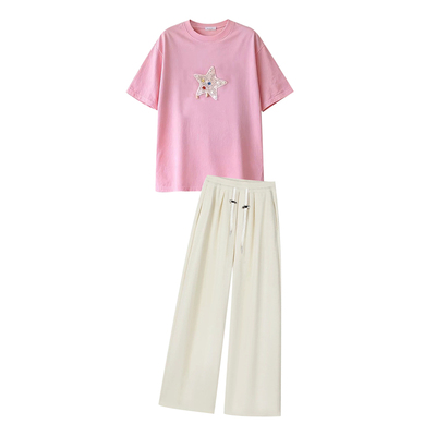 孕妇套装夏季2026新款粉色宽松