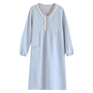 睡裙女秋冬季纯棉三层夹棉浴袍2025新款中长睡衣家居服空气棉睡袍