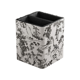 中式桌面皮革笔筒收纳盒高档轻奢杂物储物盒化妆刷遥控器文具收纳