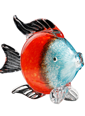 创意彩色琉璃亲嘴鱼招财摆件轻奢风客厅入户玄关装饰品祝福送礼物