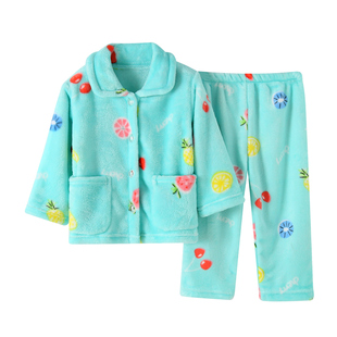 小女孩儿童睡衣秋冬季加厚法兰绒女童女宝宝男童家居服珊瑚绒套装