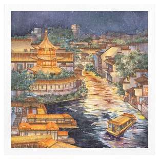 3D-JP高难度成人拼图900片城市手绘风景客厅装饰 夜上秦淮河H3882