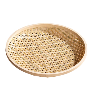 天然手工竹编竹制果篮茶点盘零食小吃篮馒头筐有孔圆形家用竹筛子