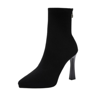11CM超高跟鞋防水台弹力中筒靴显瘦细跟短靴尖头袜子靴秋冬季女靴