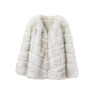 「现货」韩雨嘉【娇乖金渐层】法式贵气v领狐狸毛皮草女秋冬外套