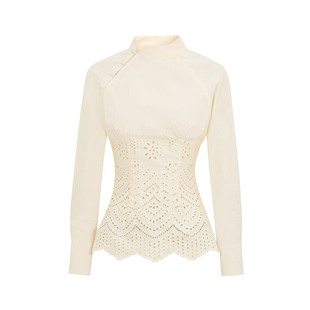 dorydory小立领新中式镂空收腰白色长袖衬衫女高级感轻奢减龄洋气