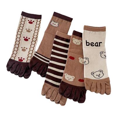 五指袜女纯棉中筒韩系ins潮百搭秋冬款防臭袜爆款小熊可爱分趾袜