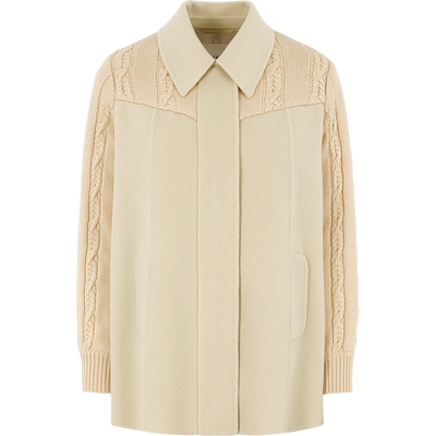 舒适百搭奶油杏针织拼接翻领衬衫