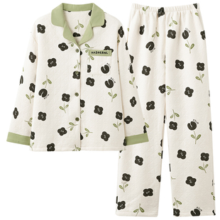 浪莎空气棉夹层女士睡衣2026新款秋冬季纯棉加厚甜美风家居服套装