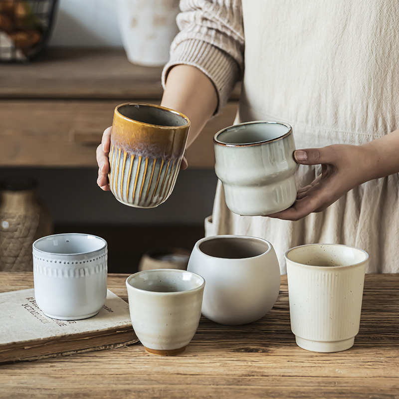 复古汤吞杯日料清酒杯陶瓷茶具无把杯子家用水杯茶杯冰美式咖啡杯