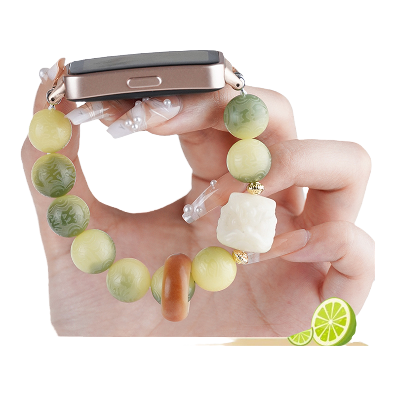 适用华为手环9/10新中式小青柠菩提表带8/NFC运动荣耀手环7/6pro智能女生夏天表链五彩流苏绳编织透气手链