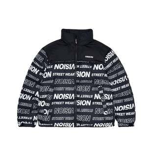 VISION官方 经典街头满印LOGO黑色面包服短款羽绒服男女同款冬季