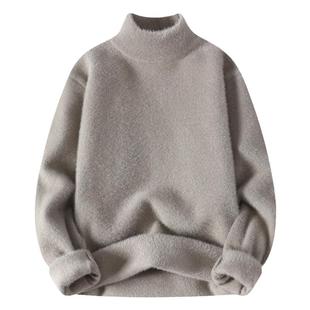 啄木鸟半高领毛衣男冬季纯色保暖水貂绒针织衫秋冬男士加厚打底衫