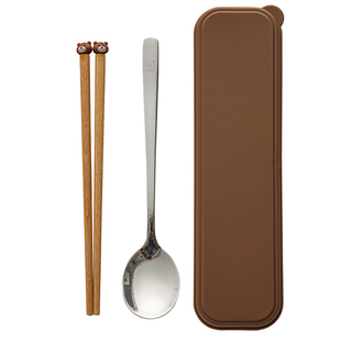 木质儿童筷子勺子便携餐具316不锈钢小学生勺筷套装收纳盒一人用