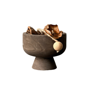 侘寂风佛手柑托盘果盆木质高脚果盘收纳盘复古做旧干果装饰木盆