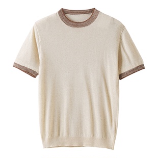 LUUD 透气薄款混色圆领针织T恤男夏季天丝莱赛尔亚麻混纺短袖上衣