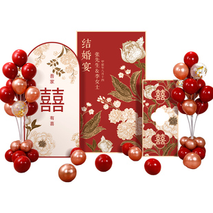 新中式结婚回门宴背景墙布置kt板婚礼现场迎宾留影区农村装饰全套