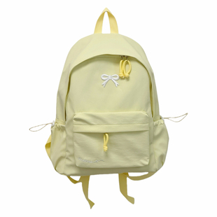 小清新奶黄色双肩包蝴蝶结少女心高颜值书包大容量大学生通勤背包