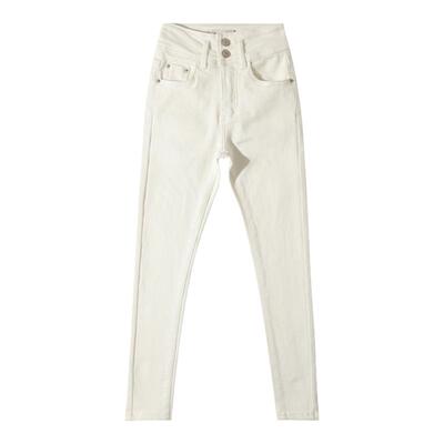 米白色加绒牛仔裤女加厚薄绒小脚