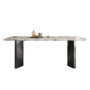 雪山飞狐奢石餐桌圆形饭桌现代别墅天然大理石餐桌椅带转盘家用